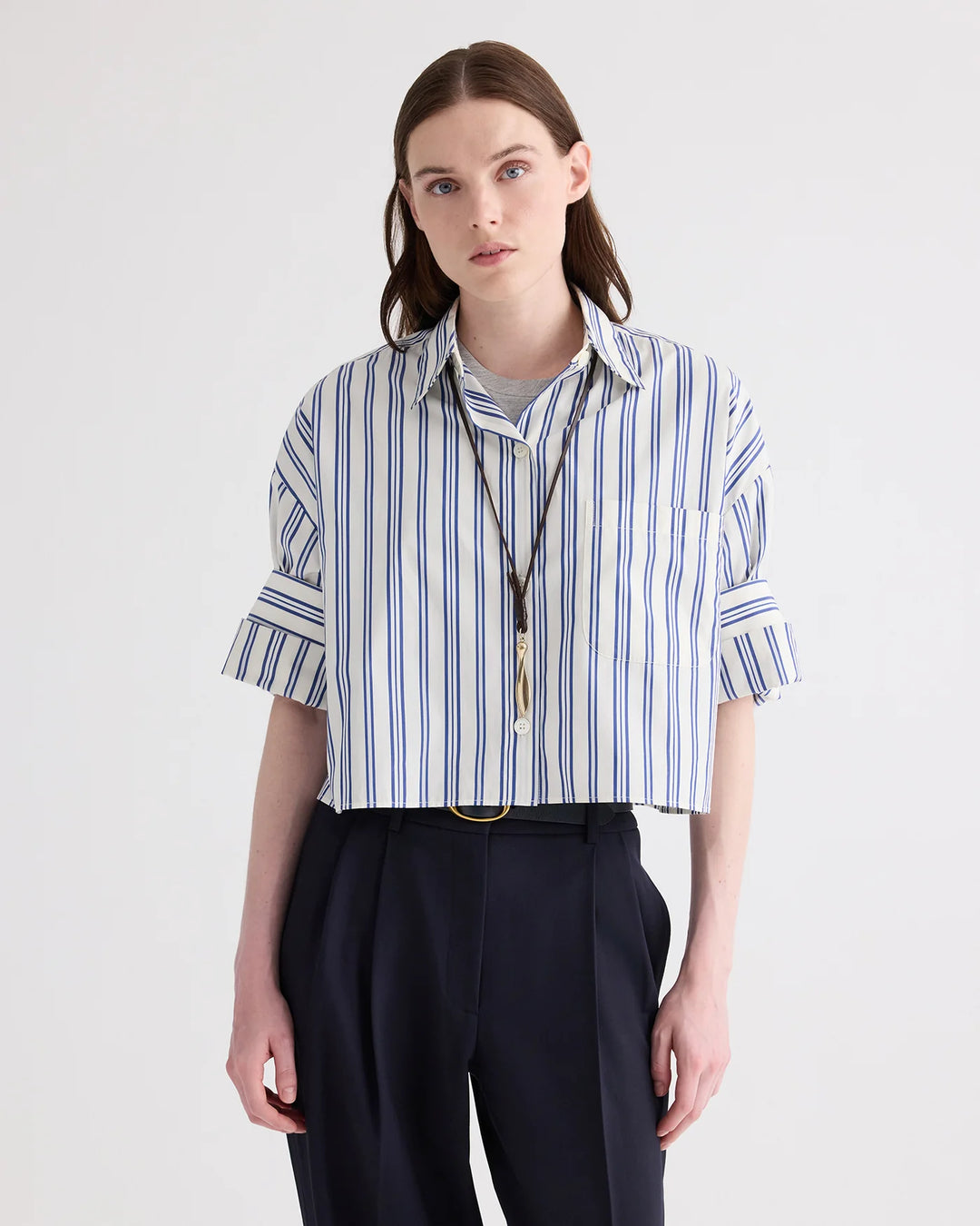 TWP - Next Ex Shirt in Ivory Multi Mens Stripe Superfine Cotton Poplin