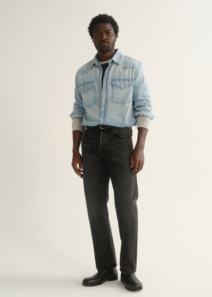 Beau Relaxed Straight Jean in Washed Onyx angled view