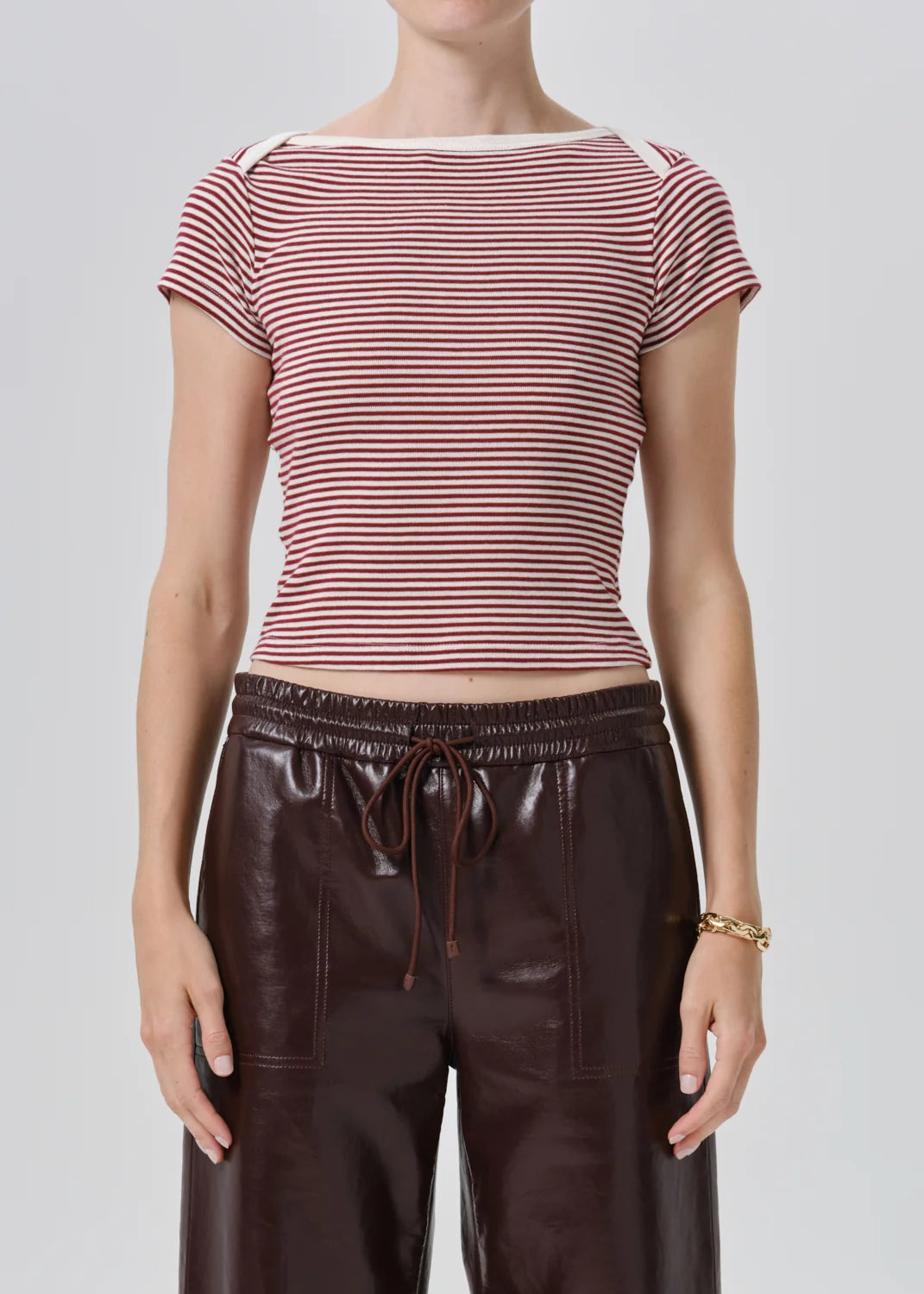 Citizens of Humanity - Baby Waffle Tee Burgundy Cream Stripe
