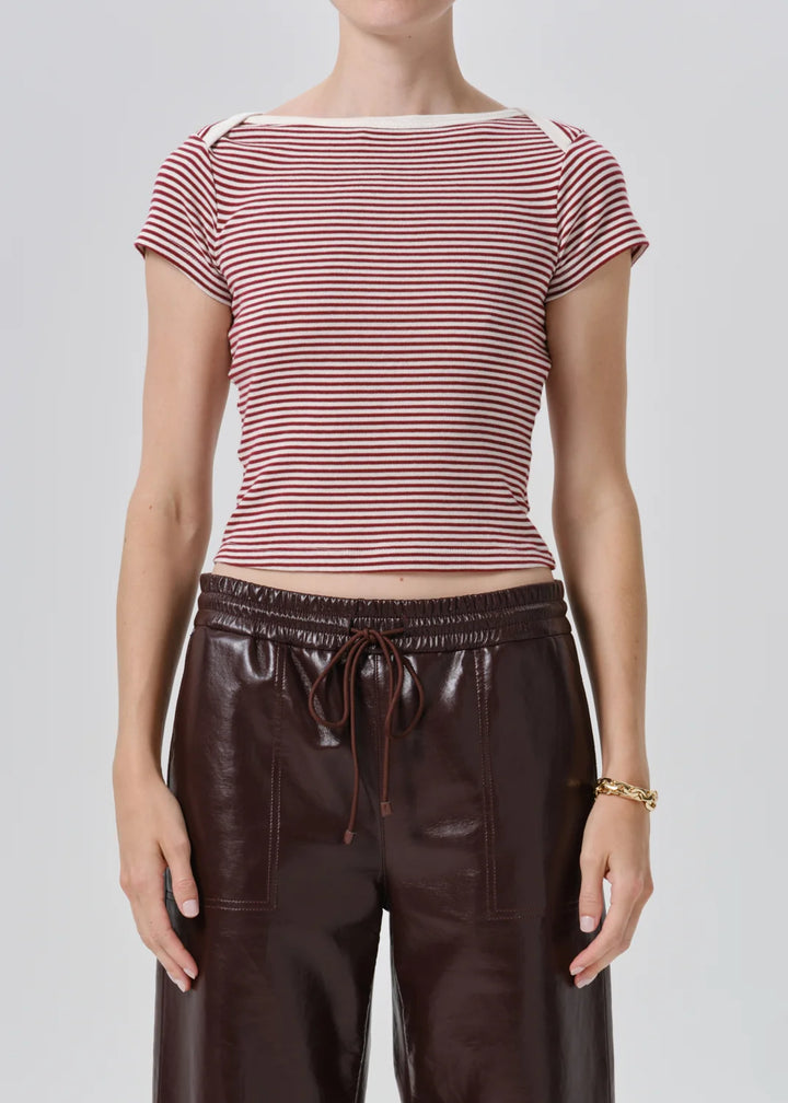 Citizens of Humanity - Baby Waffle Tee Burgundy Cream Stripe