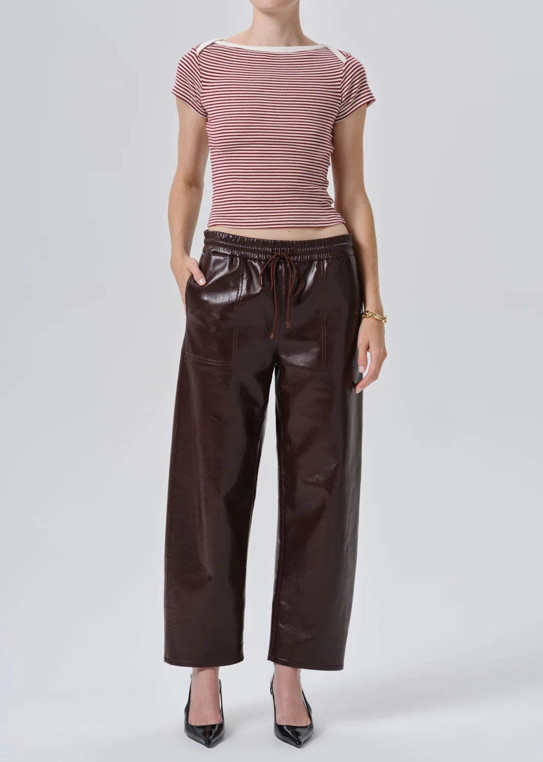 Citizens of Humanity - Baby Waffle Tee Burgundy Cream Stripe
