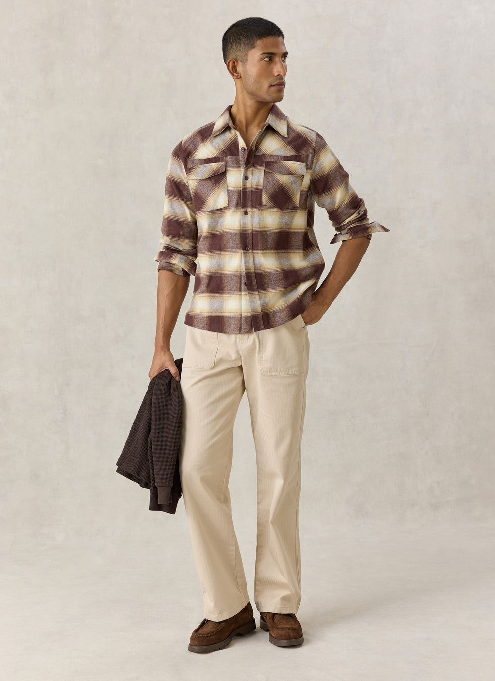 Percival Ashe check shirt with light trousers