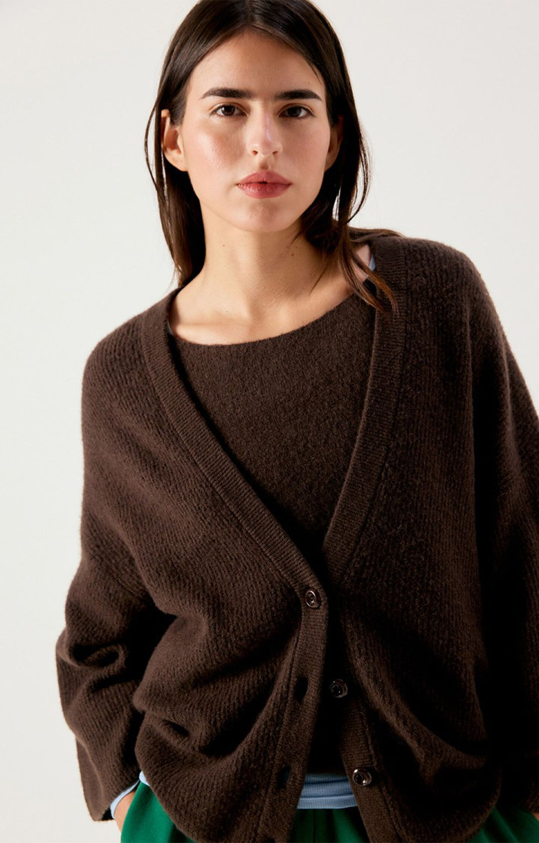 American Vintage - Damsville V-Neck Cardigan - Melange Brown