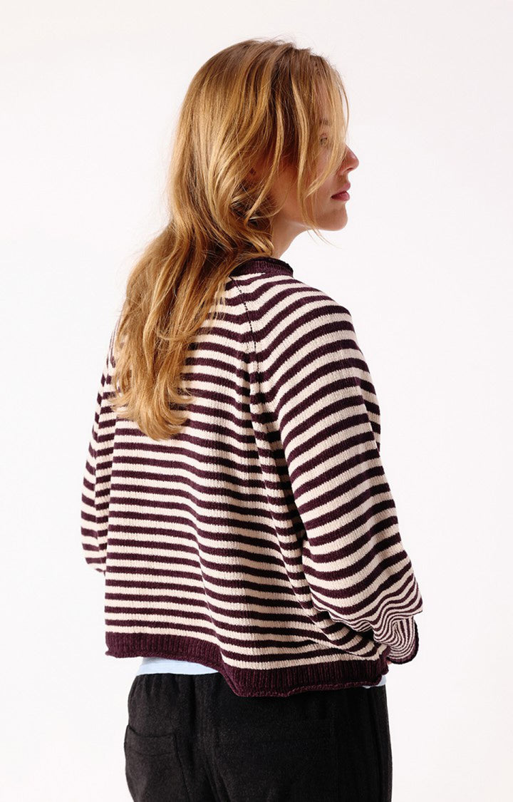 American Vintage - Ekewood Striped Sweater Aubergine and Pale Pink Stripes