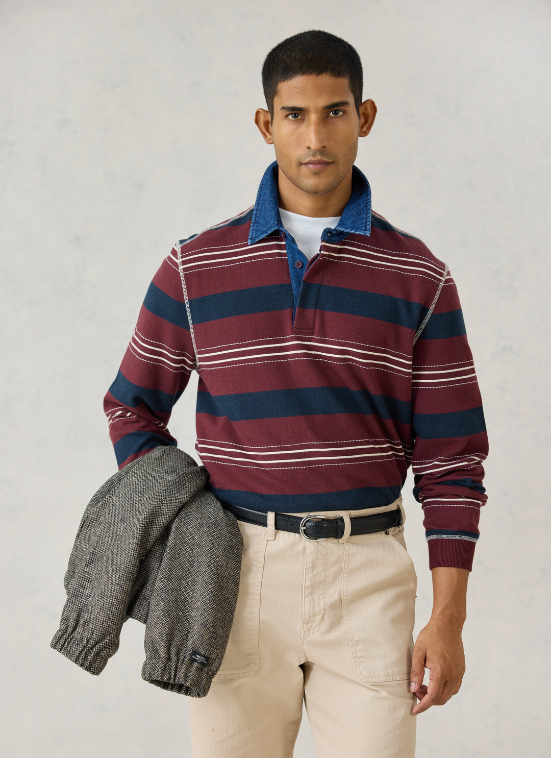 Percival denim collar rugby shirt detail
