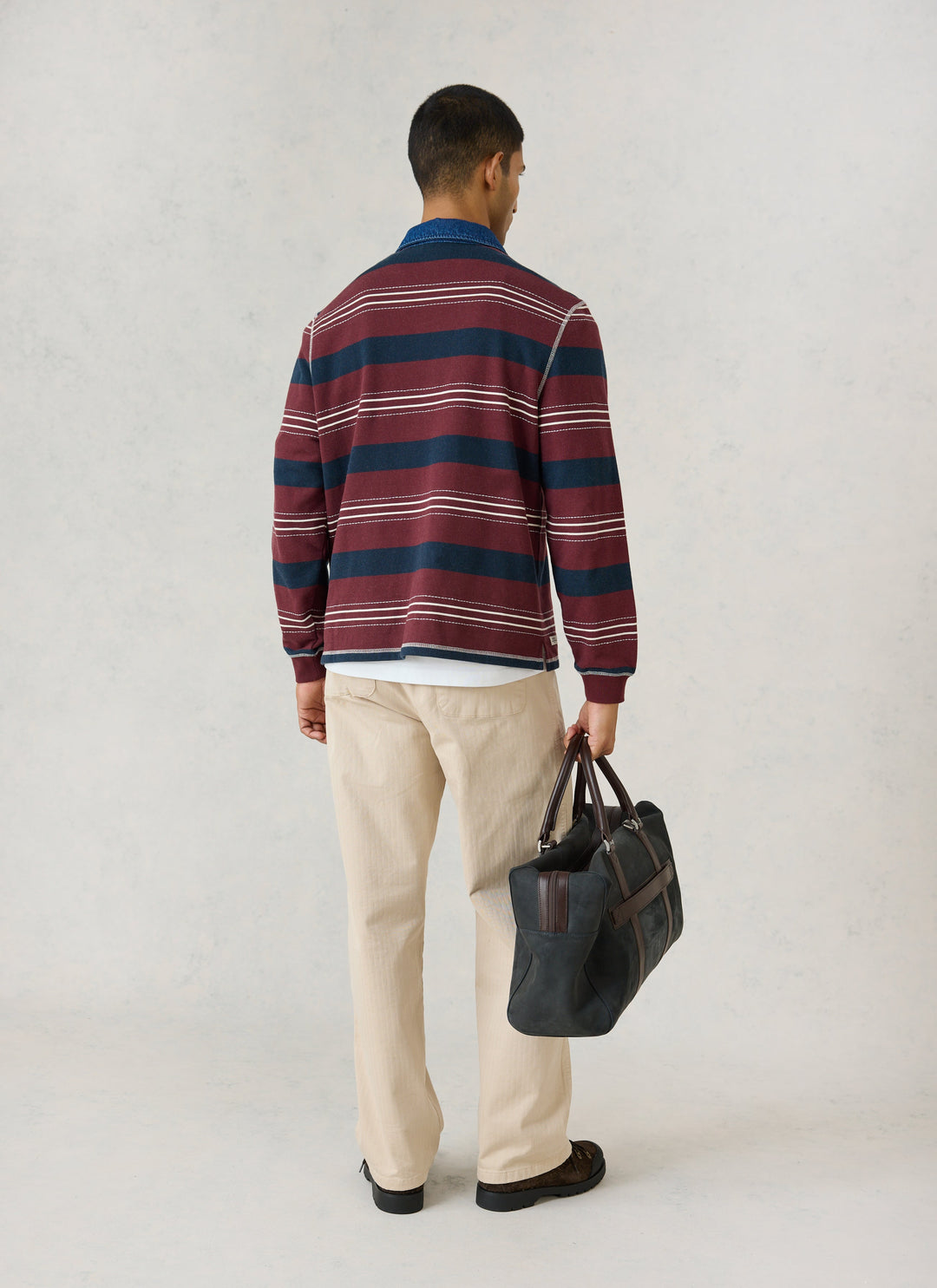 Percival burgundy stripe rugby shirt with denim collar