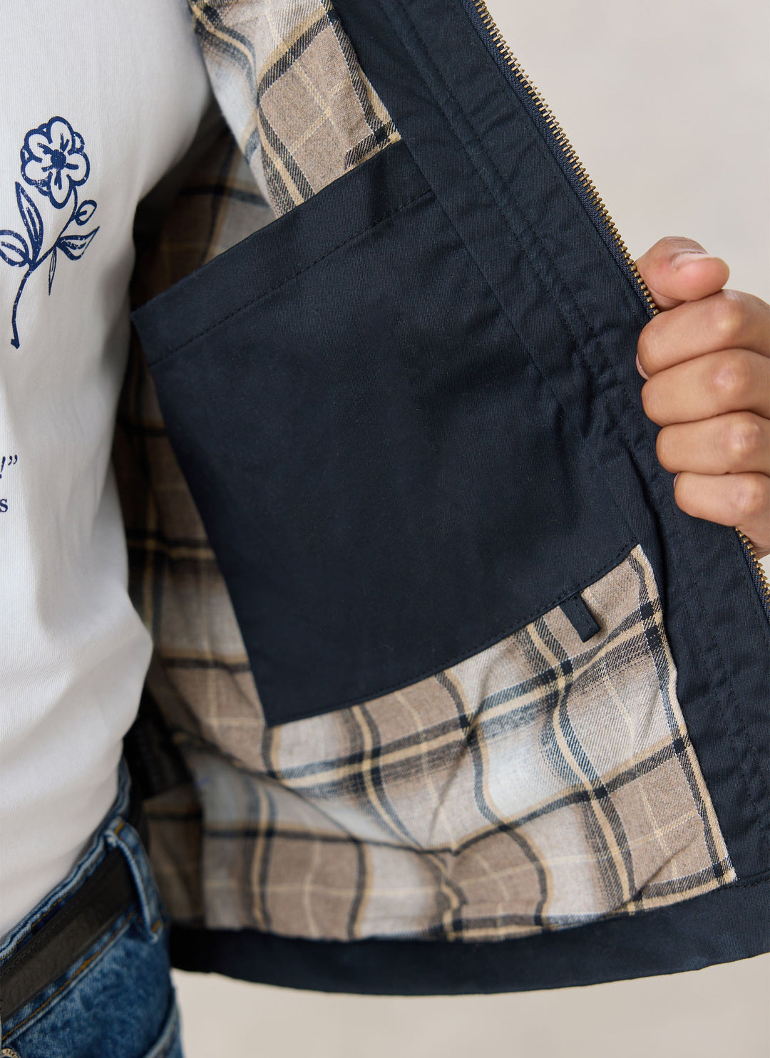 Percival Fletcher Patchwork Jacket interior check lining