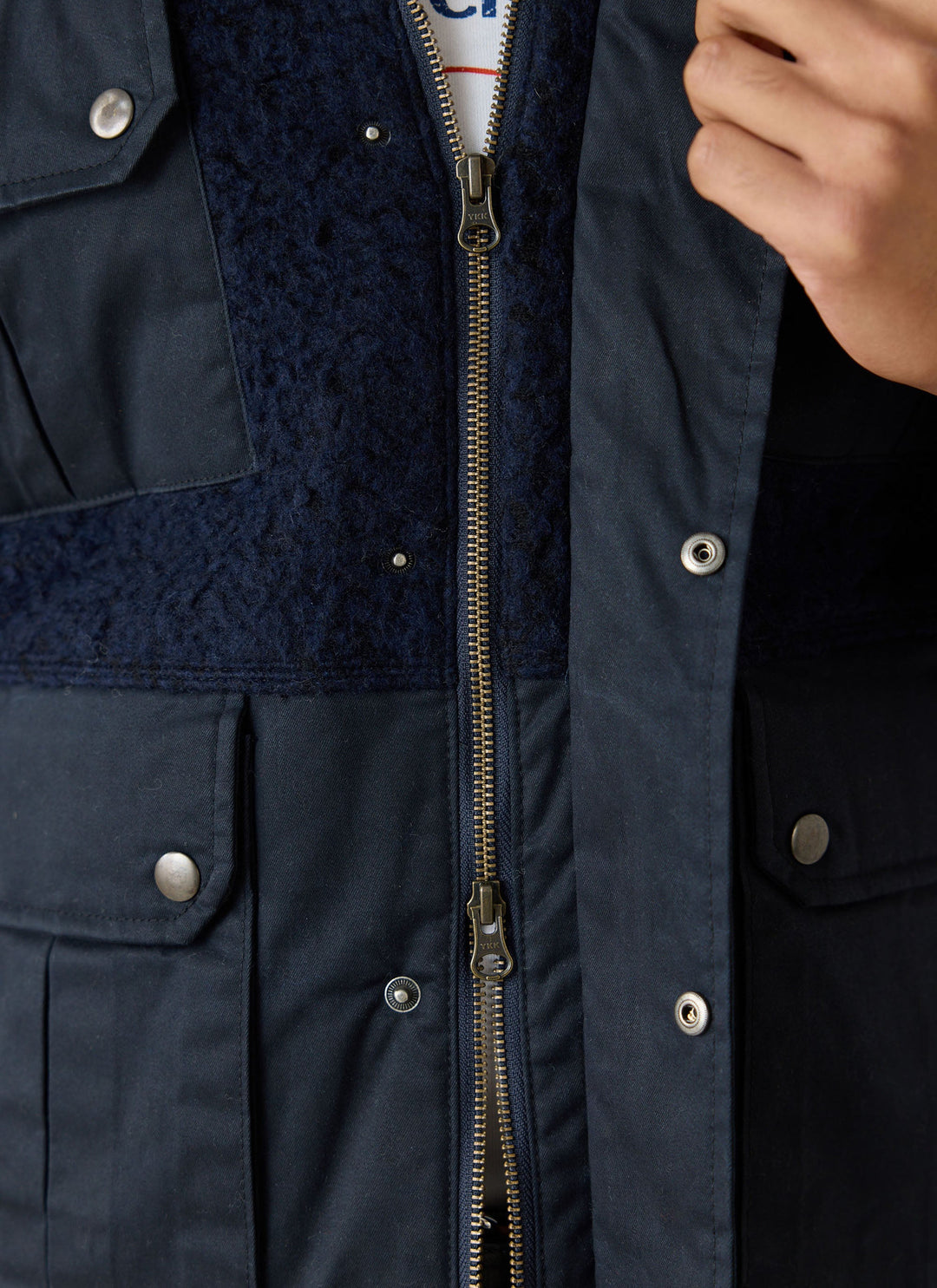 Percival Fletcher Patchwork Jacket zip and snap placket