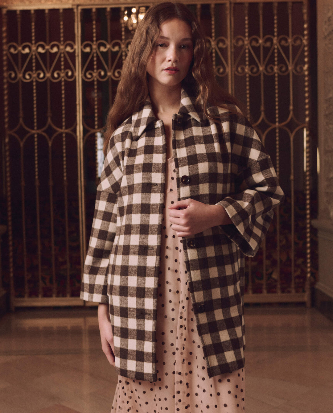 THE GREAT. -  Car Coat Chocolate/Cream Check