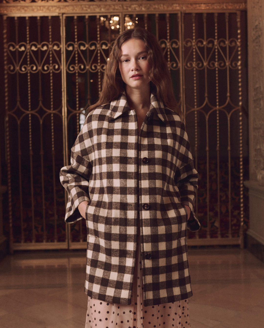 THE GREAT. -  Car Coat Chocolate/Cream Check