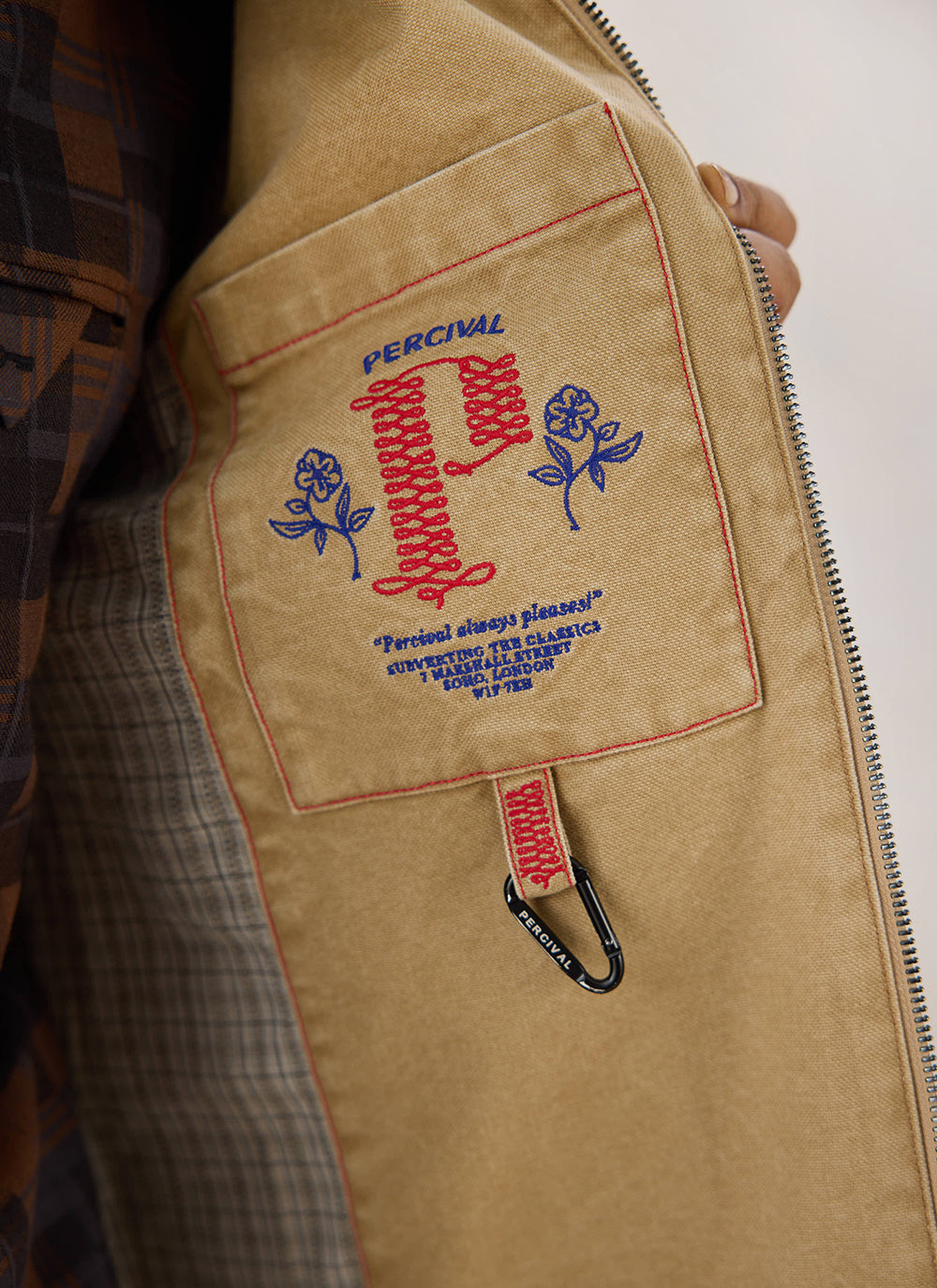 Percival Jackson Harrington Jacket interior pocket and carabiner