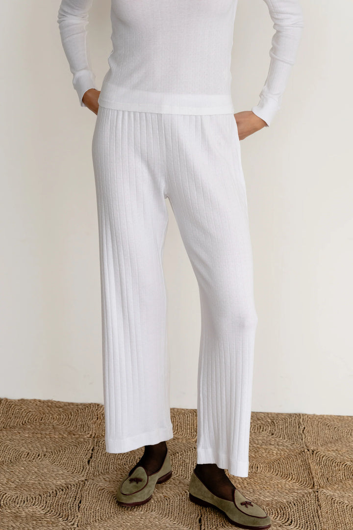 Donni - Pointelle Simple Crop Pant in Powder