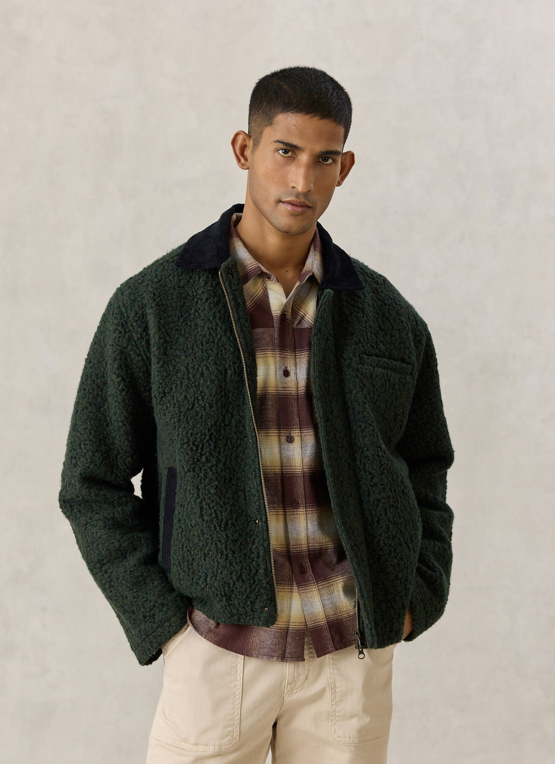 Percival Murrey jacket in forest green on model