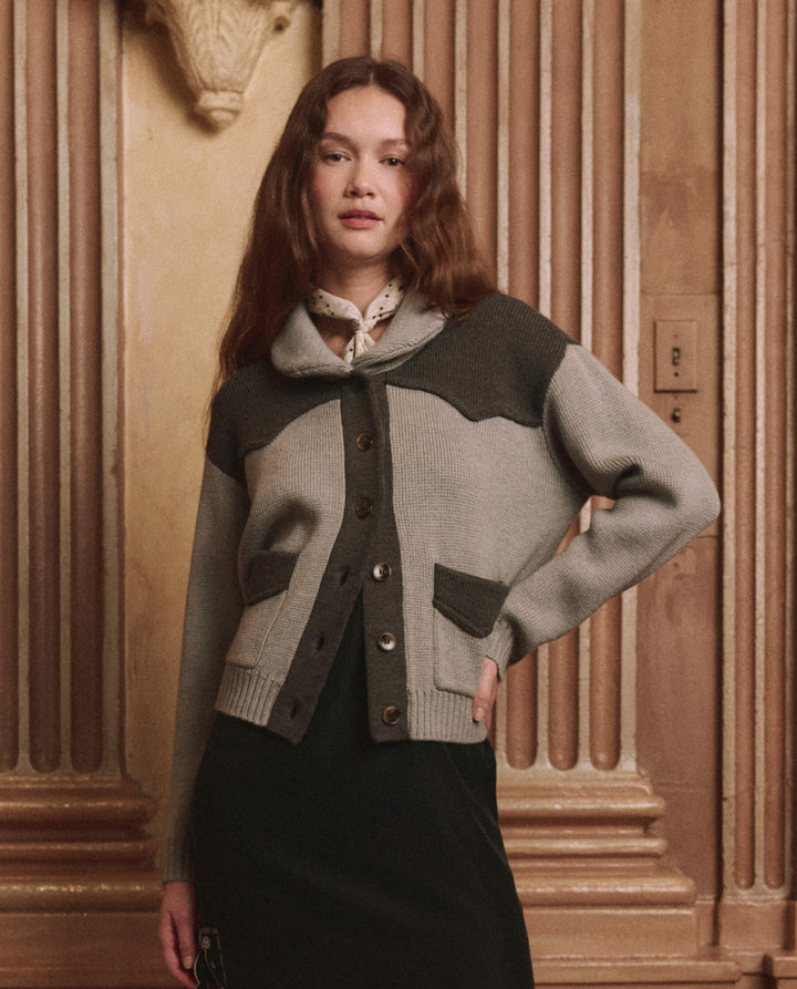 THE GREAT. -  Western Cardigan Two Tone Heather Grey