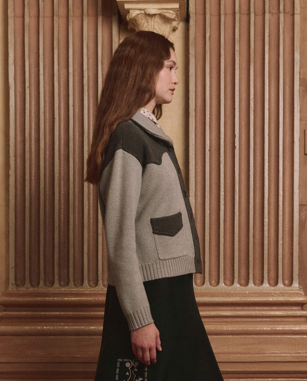 THE GREAT. -  Western Cardigan Two Tone Heather Grey