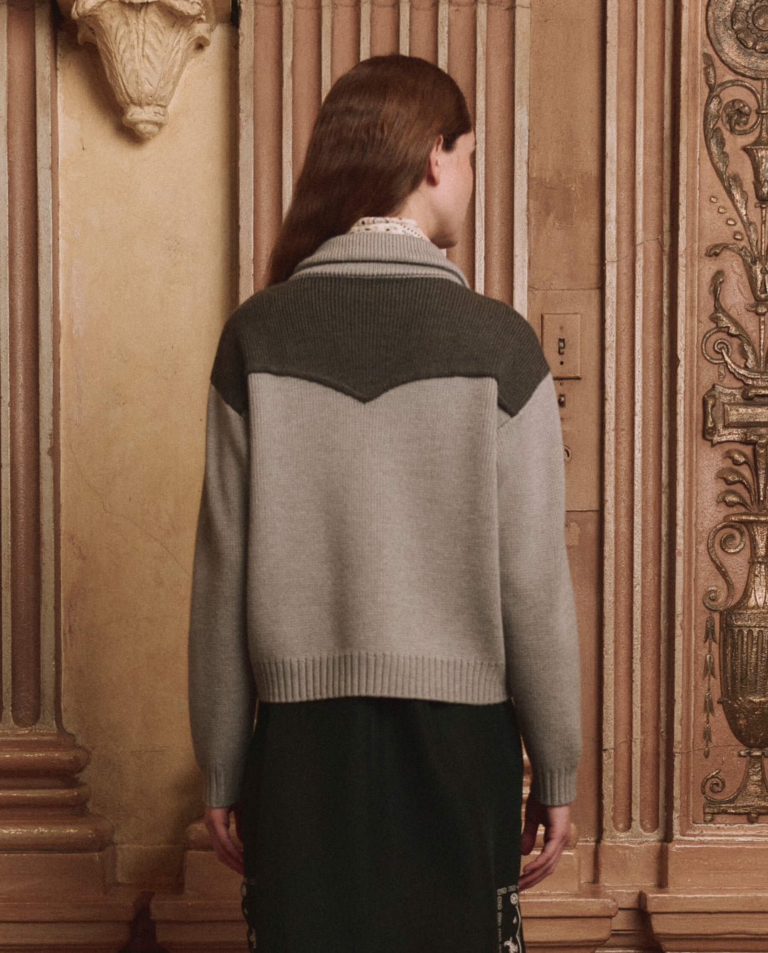 THE GREAT. -  Western Cardigan Two Tone Heather Grey