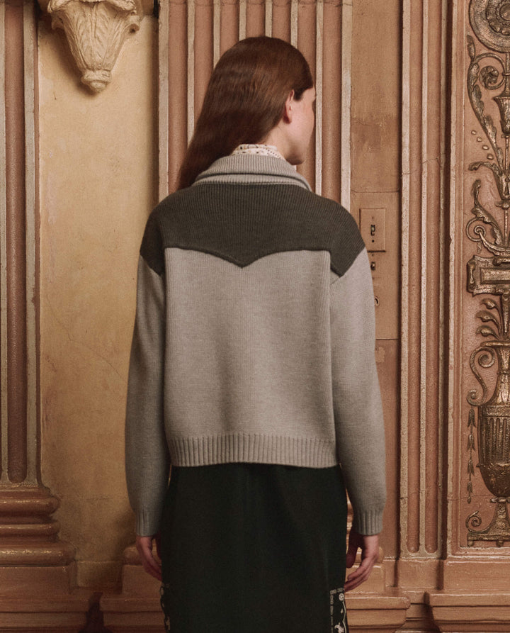 THE GREAT. -  Western Cardigan Two Tone Heather Grey