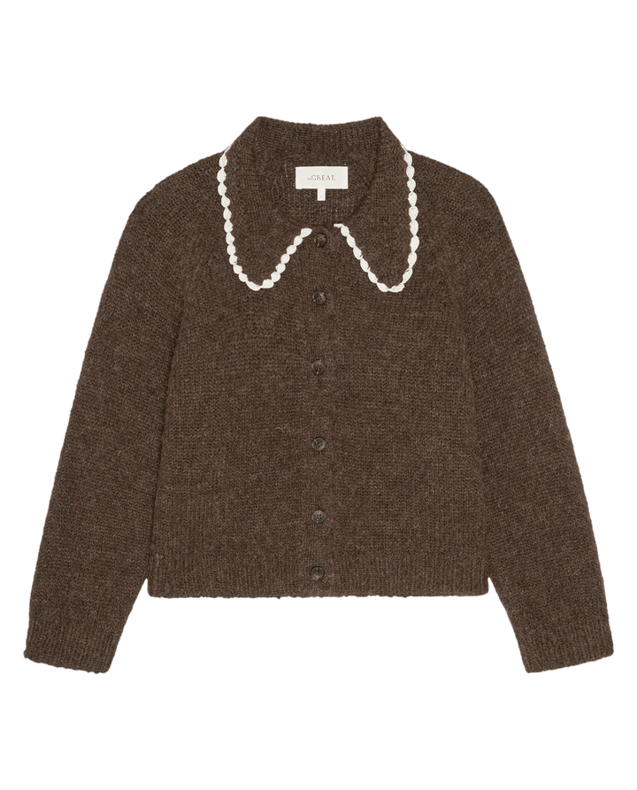 THE GREAT. - Chocolate Brown Crochet Collar Cardigan