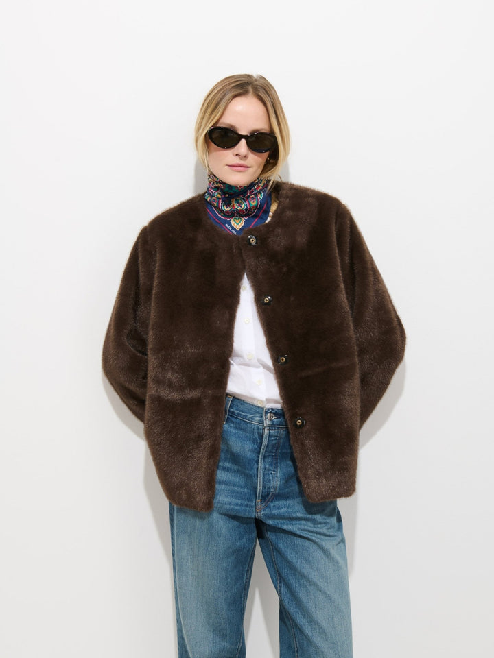 Alex Mill - Duane St Faux Fur Jacket in Dark Brown - Kalifornia Jean Bar