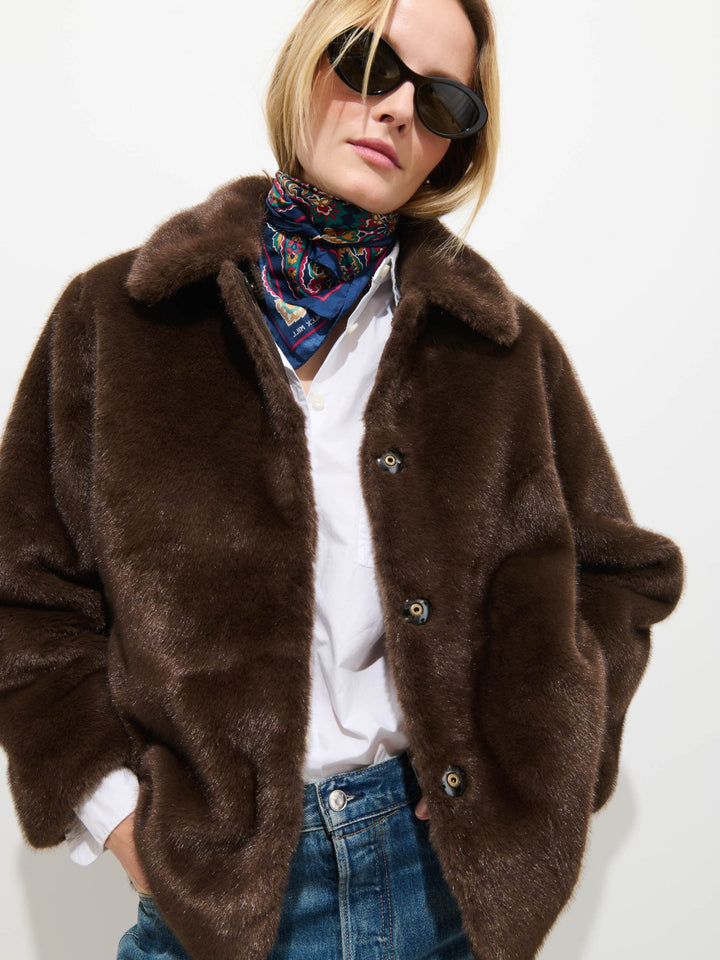 Alex Mill - Duane St Faux Fur Jacket in Dark Brown - Kalifornia Jean Bar