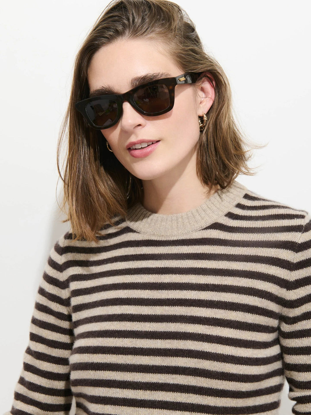 Alex Mill - Marais Striped Sweater in Washed Cashmere Heather Taupe Espresso - Kalifornia Jean Bar