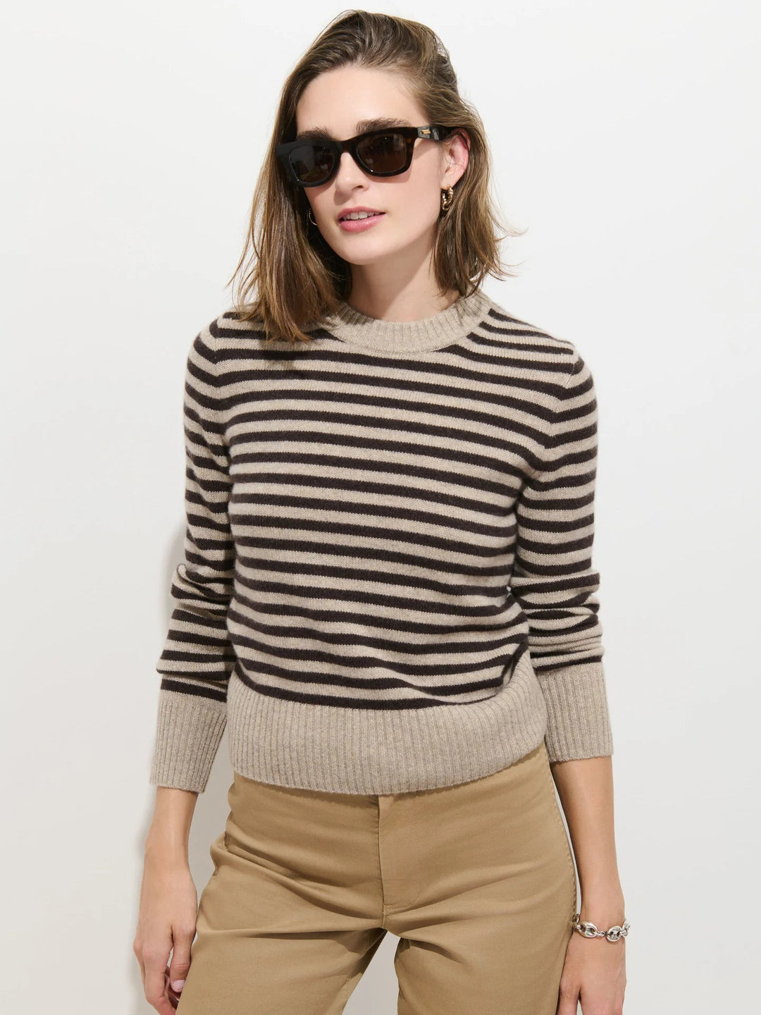 Alex Mill - Marais Striped Sweater in Washed Cashmere Heather Taupe Espresso - Kalifornia Jean Bar