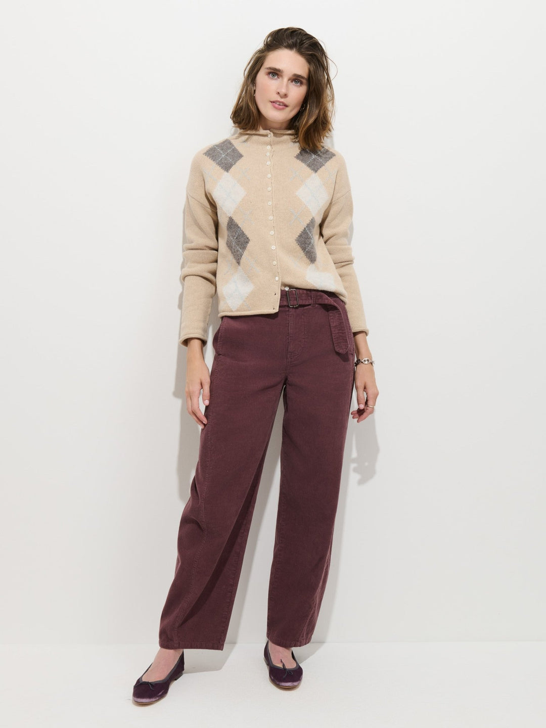Alex Mill - Taylor Argyle Cardigan in Light Oatmeal - Kalifornia Jean Bar