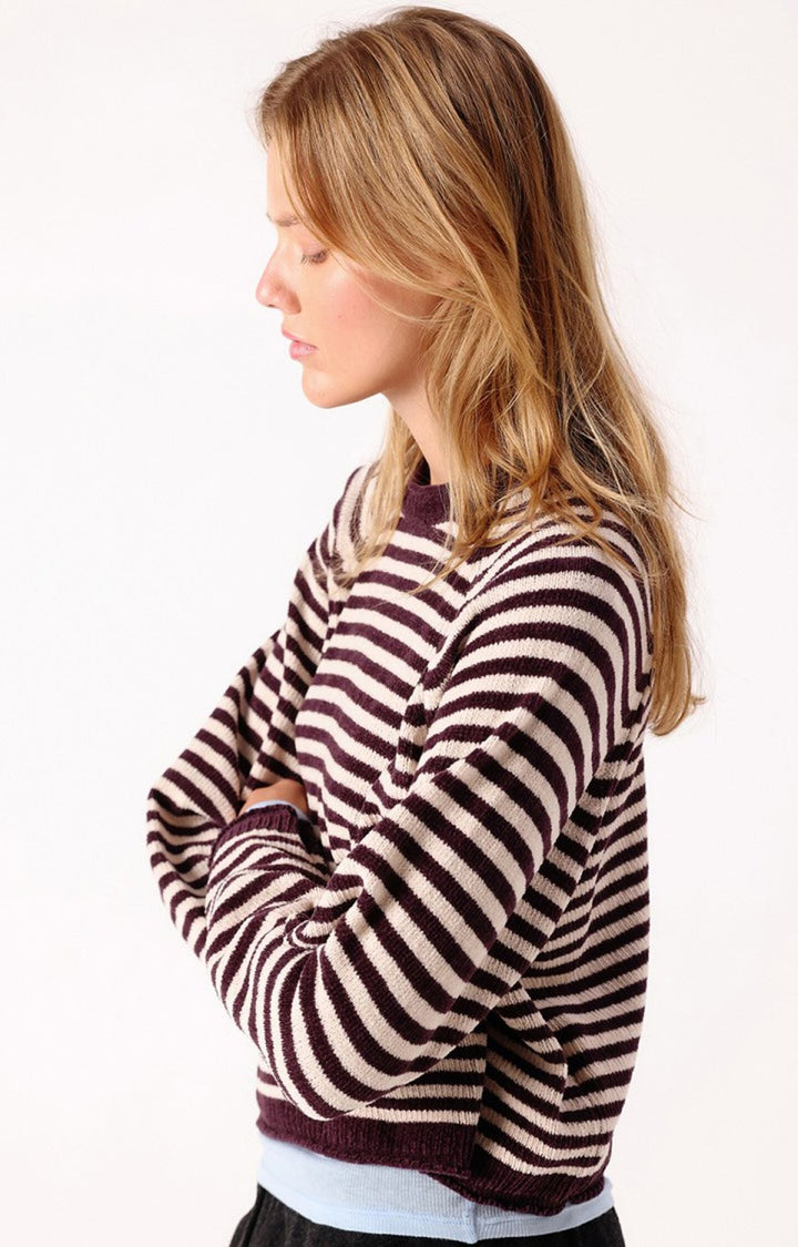 American Vintage - Ekewood Striped Sweater Aubergine and Pale Pink Stripes - Kalifornia Jean Bar