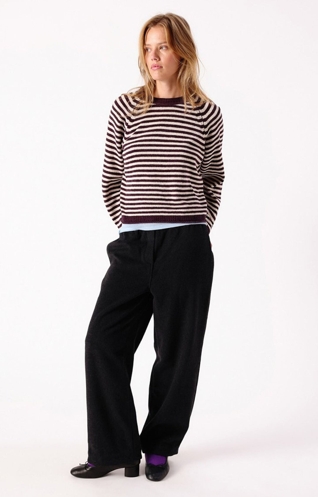 American Vintage - Ekewood Striped Sweater Aubergine and Pale Pink Stripes - Kalifornia Jean Bar