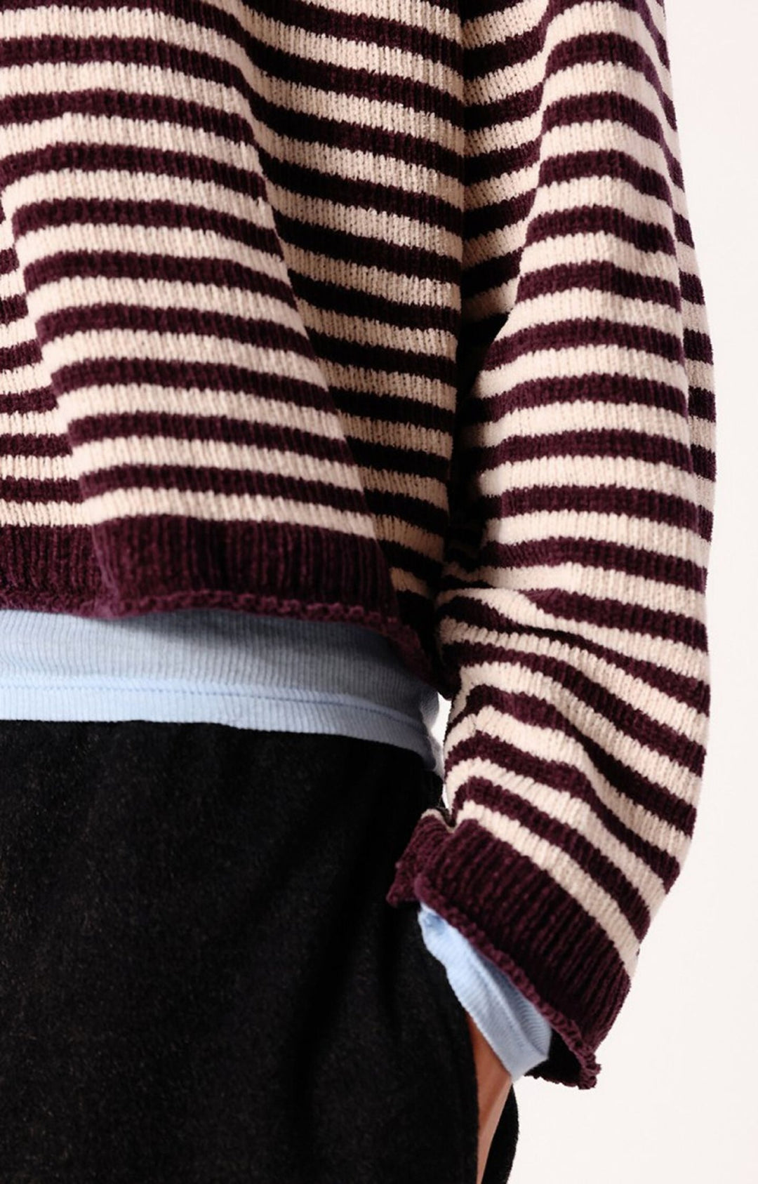 American Vintage - Ekewood Striped Sweater Aubergine and Pale Pink Stripes - Kalifornia Jean Bar