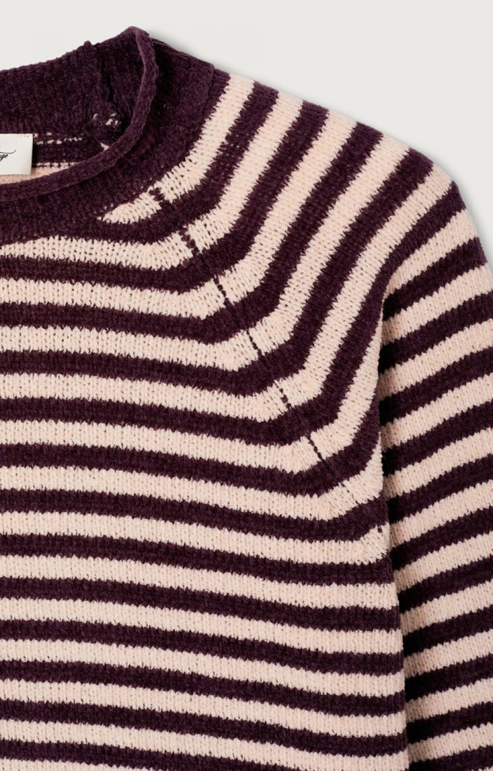 American Vintage - Ekewood Striped Sweater Aubergine and Pale Pink Stripes - Kalifornia Jean Bar