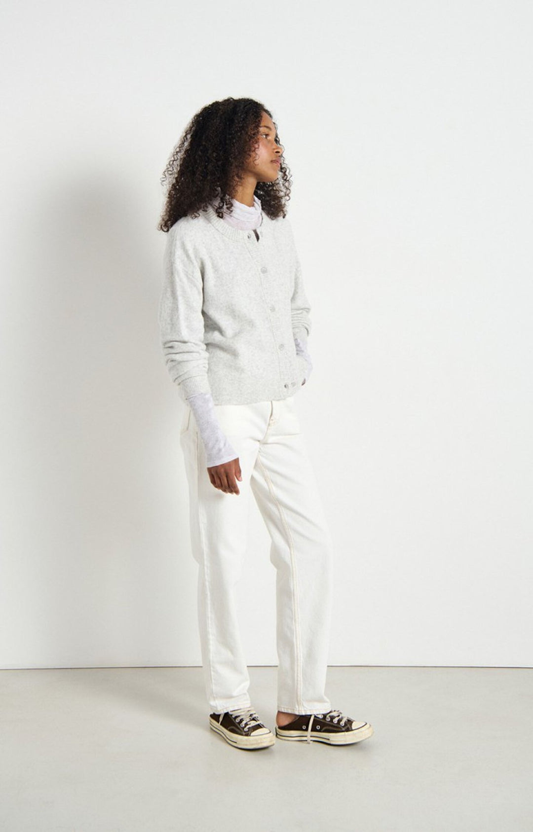 American Vintage - Heather Grey Damsville Crewneck Cardigan - Kalifornia Jean Bar