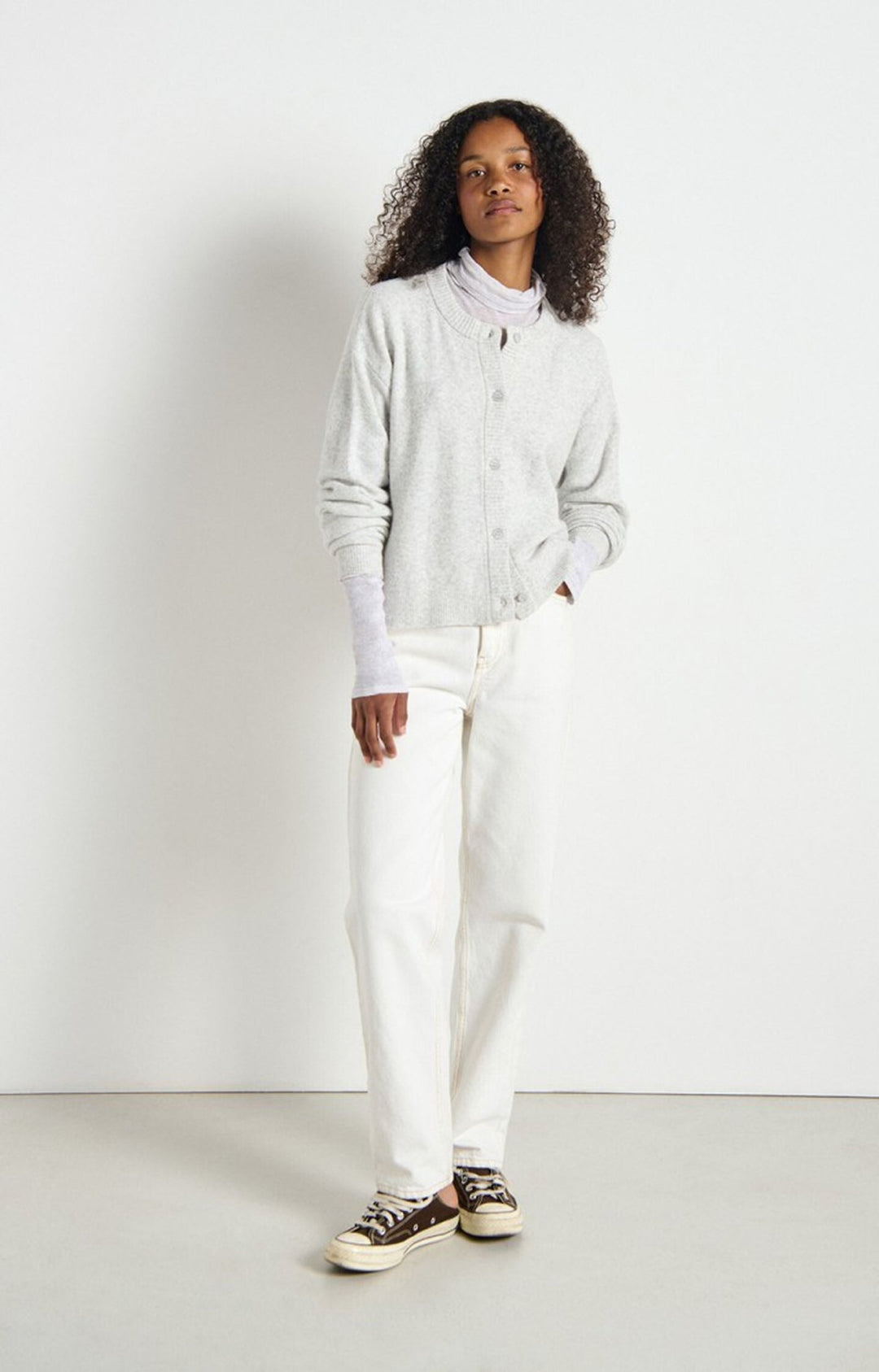 American Vintage - Heather Grey Damsville Crewneck Cardigan - Kalifornia Jean Bar