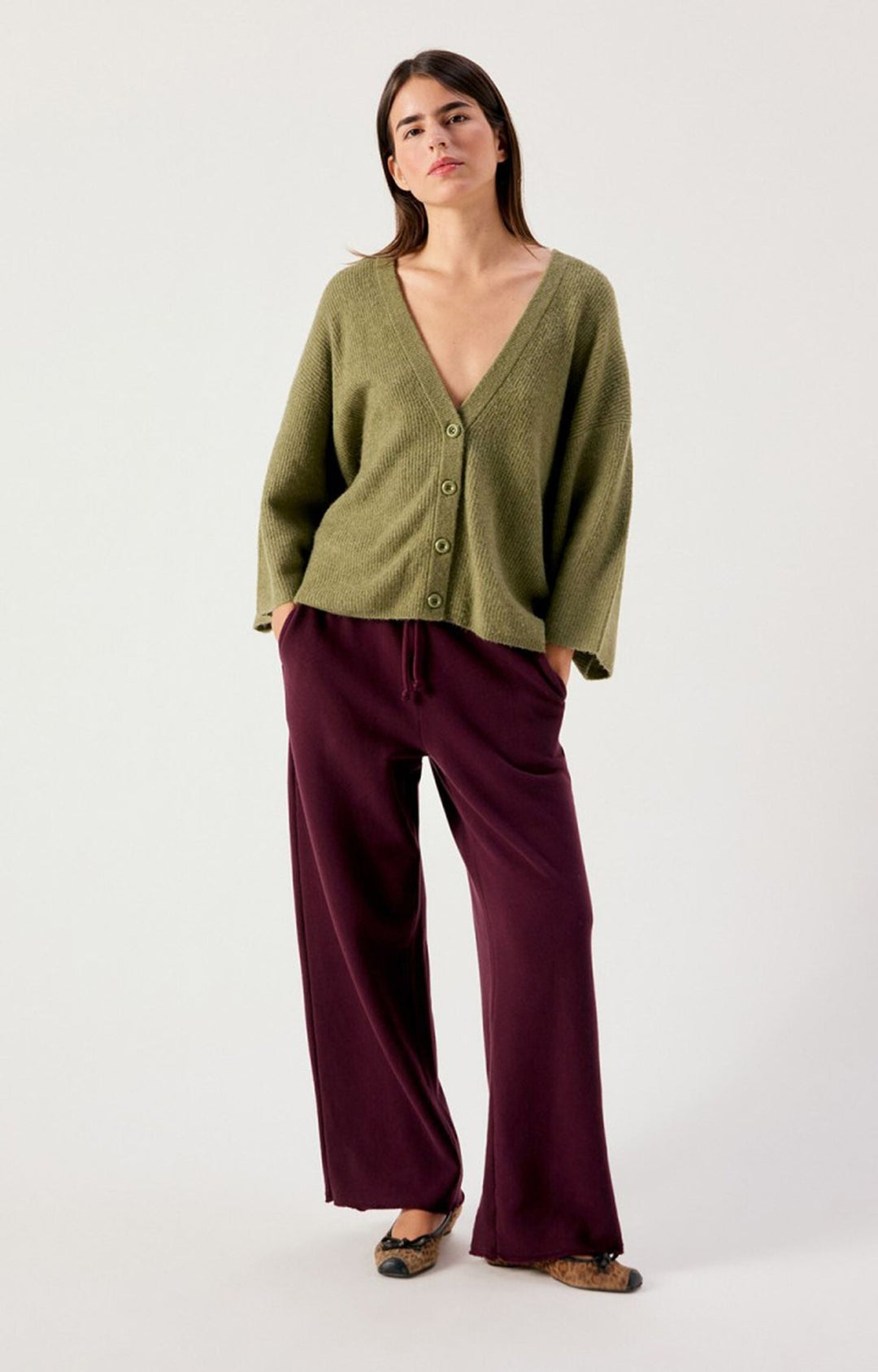 American Vintage Melange Lizard Damsville V-Neck Cardigan - Kalifornia Jean Bar
