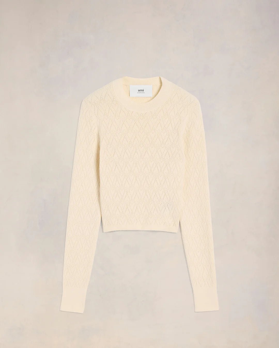 AMI PARIS - Off White Ami De Coeur Pointelle Crewneck Sweater - Kalifornia Jean Bar