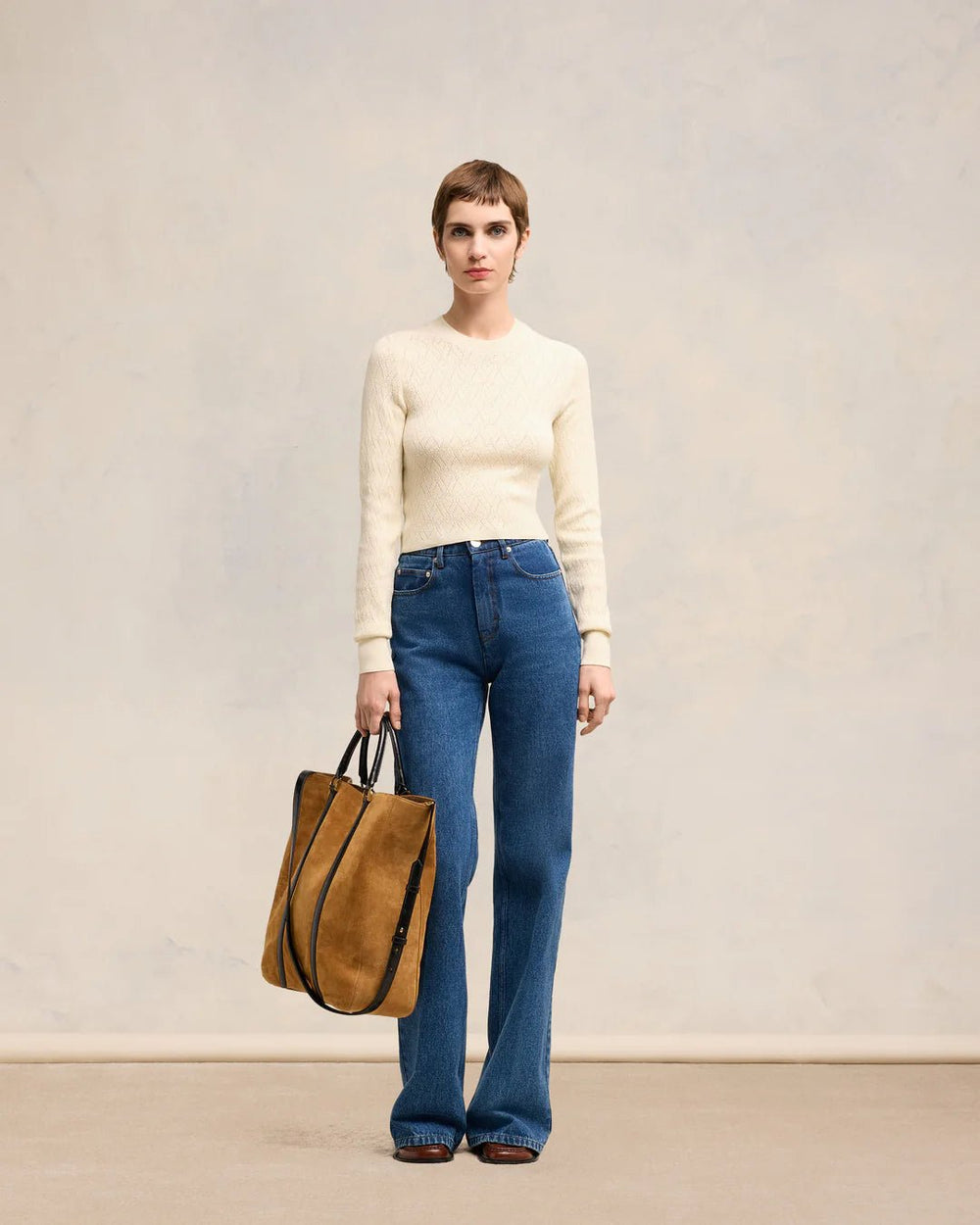 AMI PARIS - Off White Ami De Coeur Pointelle Crewneck Sweater - Kalifornia Jean Bar