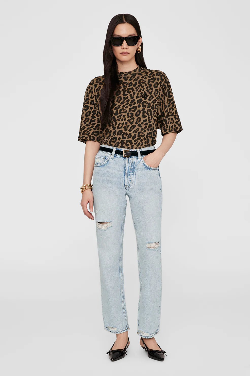 Anine Bing - Avi Tee Black and Brown Leopard - Kalifornia Jean Bar