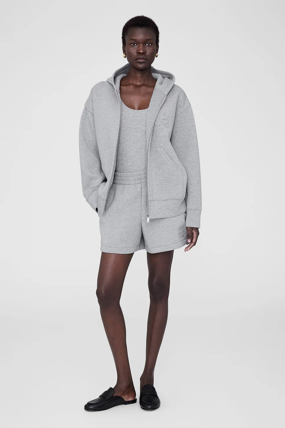 Anine Bing - Bond Zip Up Hoodie Framed Monogram in Heathered Grey - Kalifornia Jean Bar