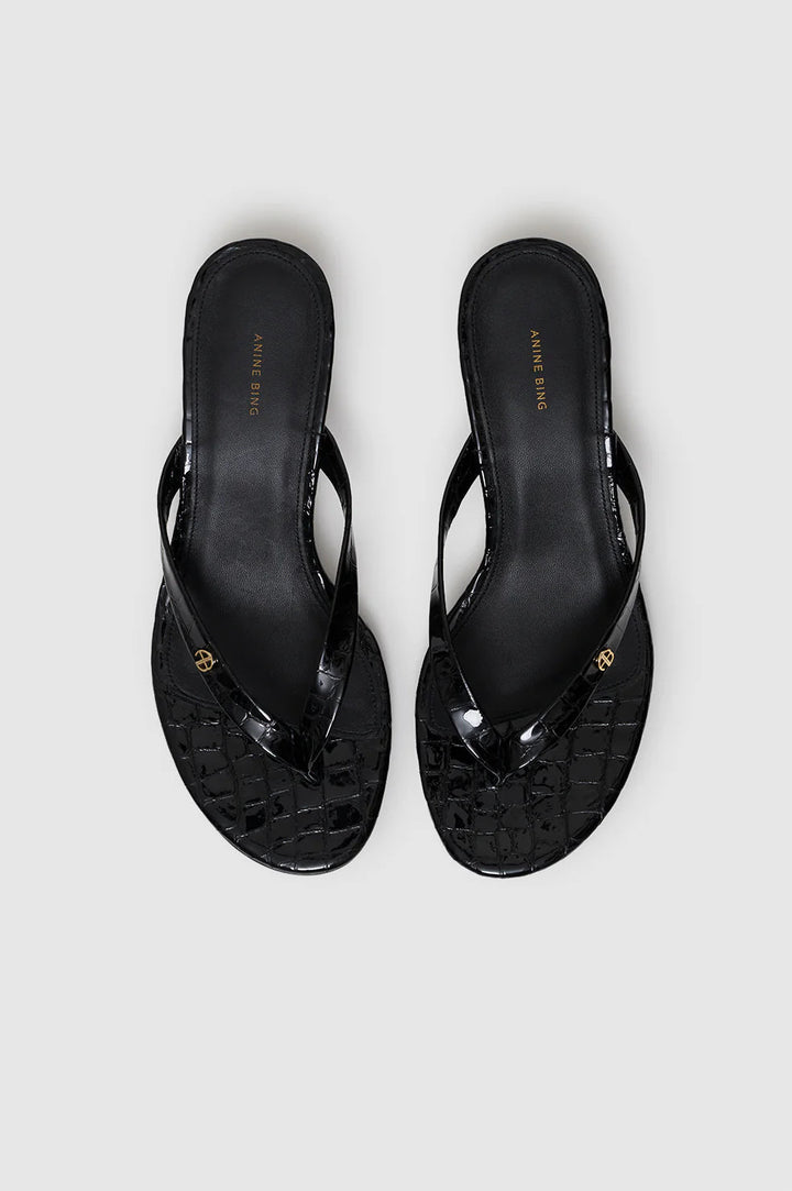 Anine Bing - Noelle Thong Heels in Embossed Black - Kalifornia Jean Bar
