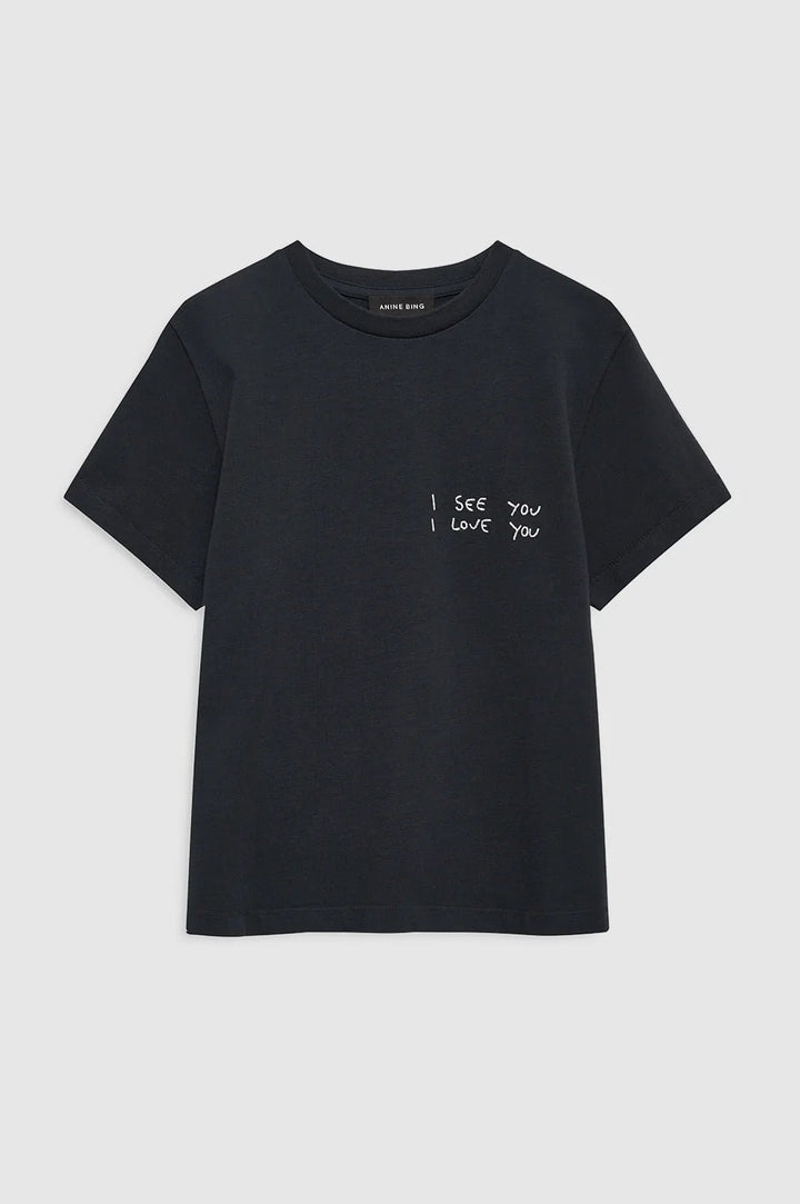 Anine Bing - Shelley Tee I See You I Love You in Black - Kalifornia Jean Bar