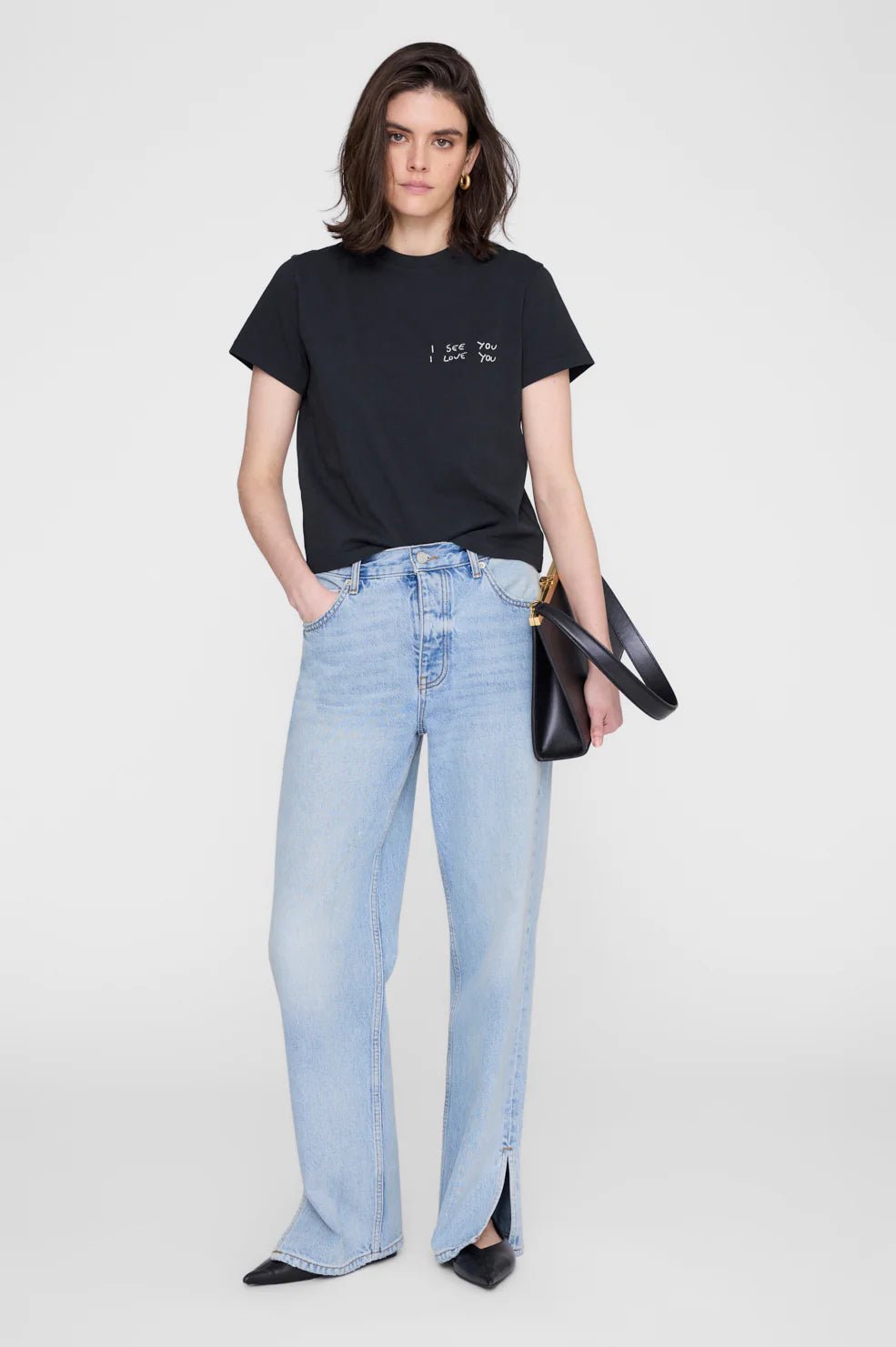 Anine Bing - Shelley Tee I See You I Love You in Black - Kalifornia Jean Bar