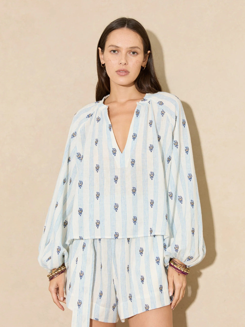 Boteh - Sirenuse Smock Blouse in French Stripe - Kalifornia Jean Bar