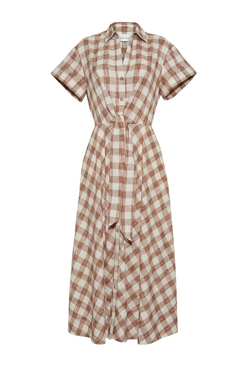 Cara Cara - Sketched Plaid Brown Asbury Midi Dress - Kalifornia Jean Bar