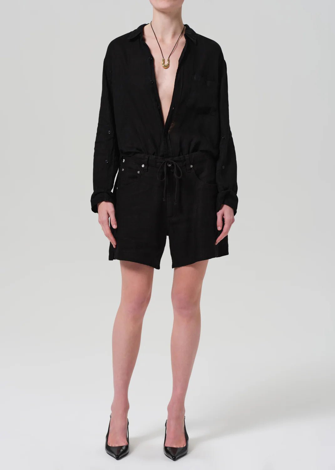 Citizens of Humanity - Black Brynn Drawstring Linen Short - Kalifornia Jean Bar
