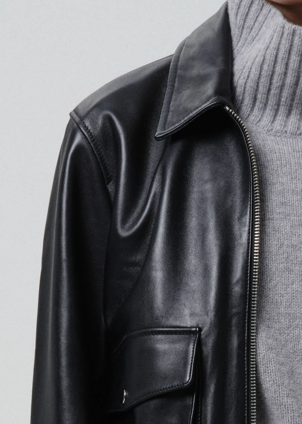 Citizens of Humanity - Black Zip Front Leather Bomber Jacket - Kalifornia Jean Bar