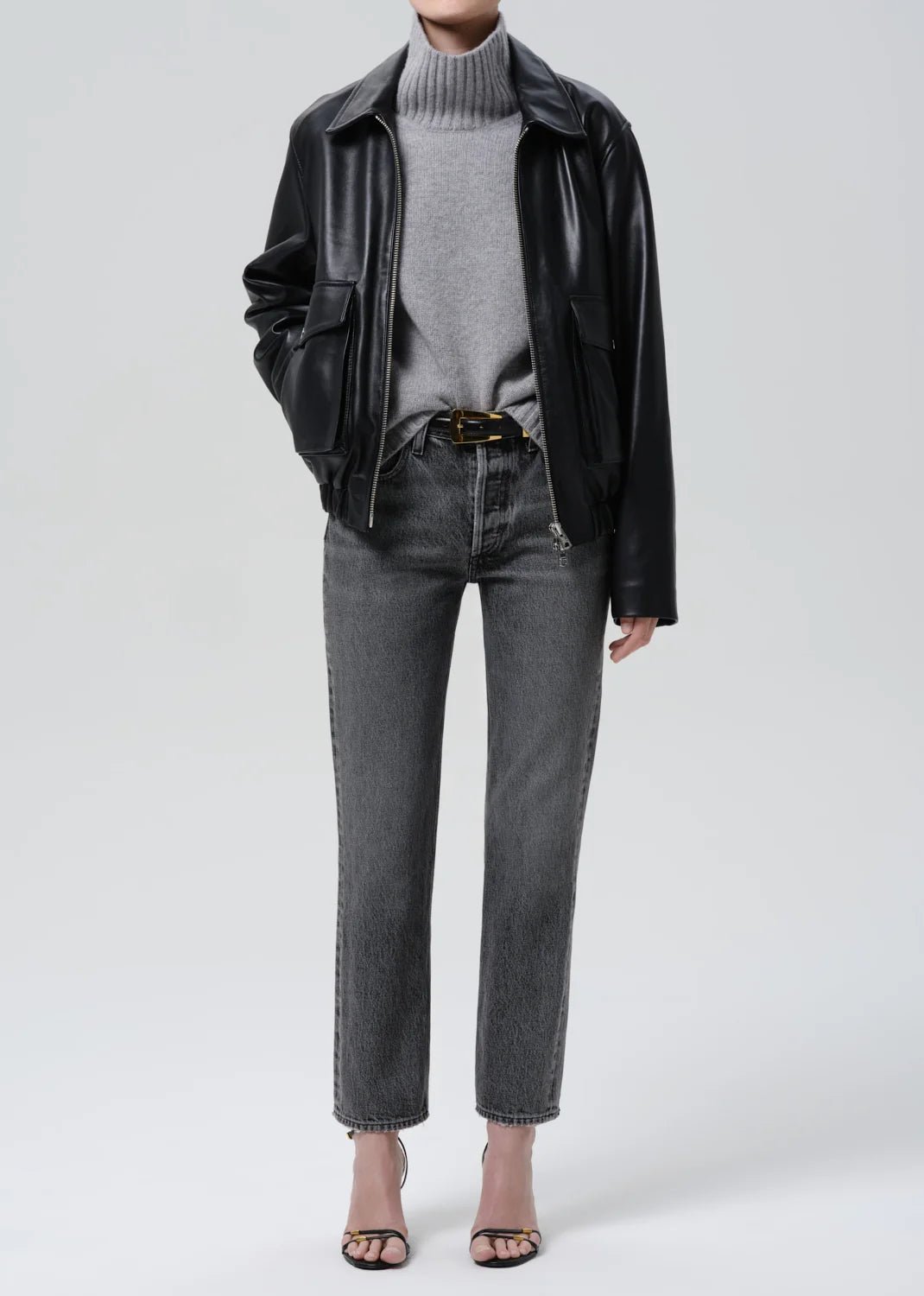 Citizens of Humanity - Black Zip Front Leather Bomber Jacket - Kalifornia Jean Bar