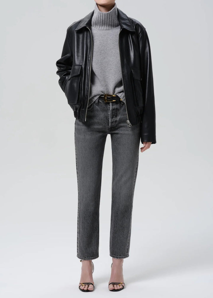 Citizens of Humanity - Black Zip Front Leather Bomber Jacket - Kalifornia Jean Bar