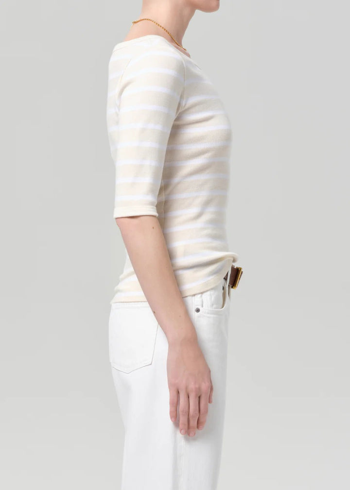 Citizens of Humanity - Brulee Stripe 3/4 Sleeve Boat Neck Tee - Kalifornia Jean Bar
