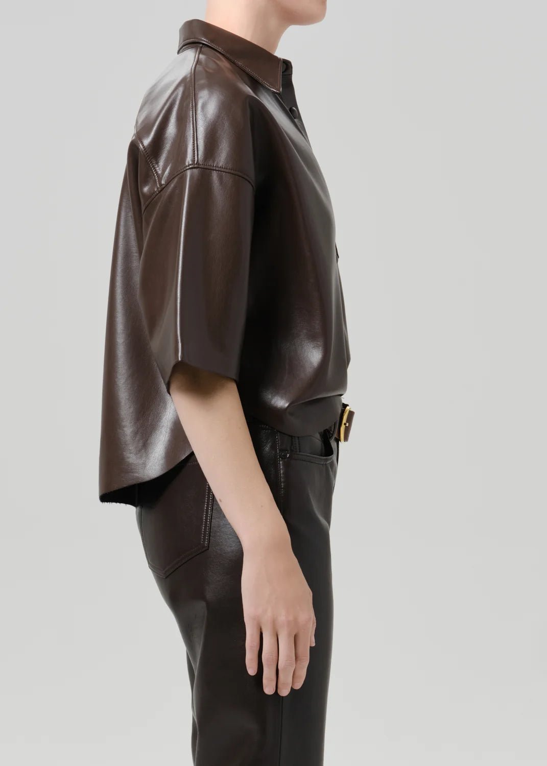 Citizens of Humanity - Frances Chocolate Cropped Cape Leather Button-Up - Kalifornia Jean Bar