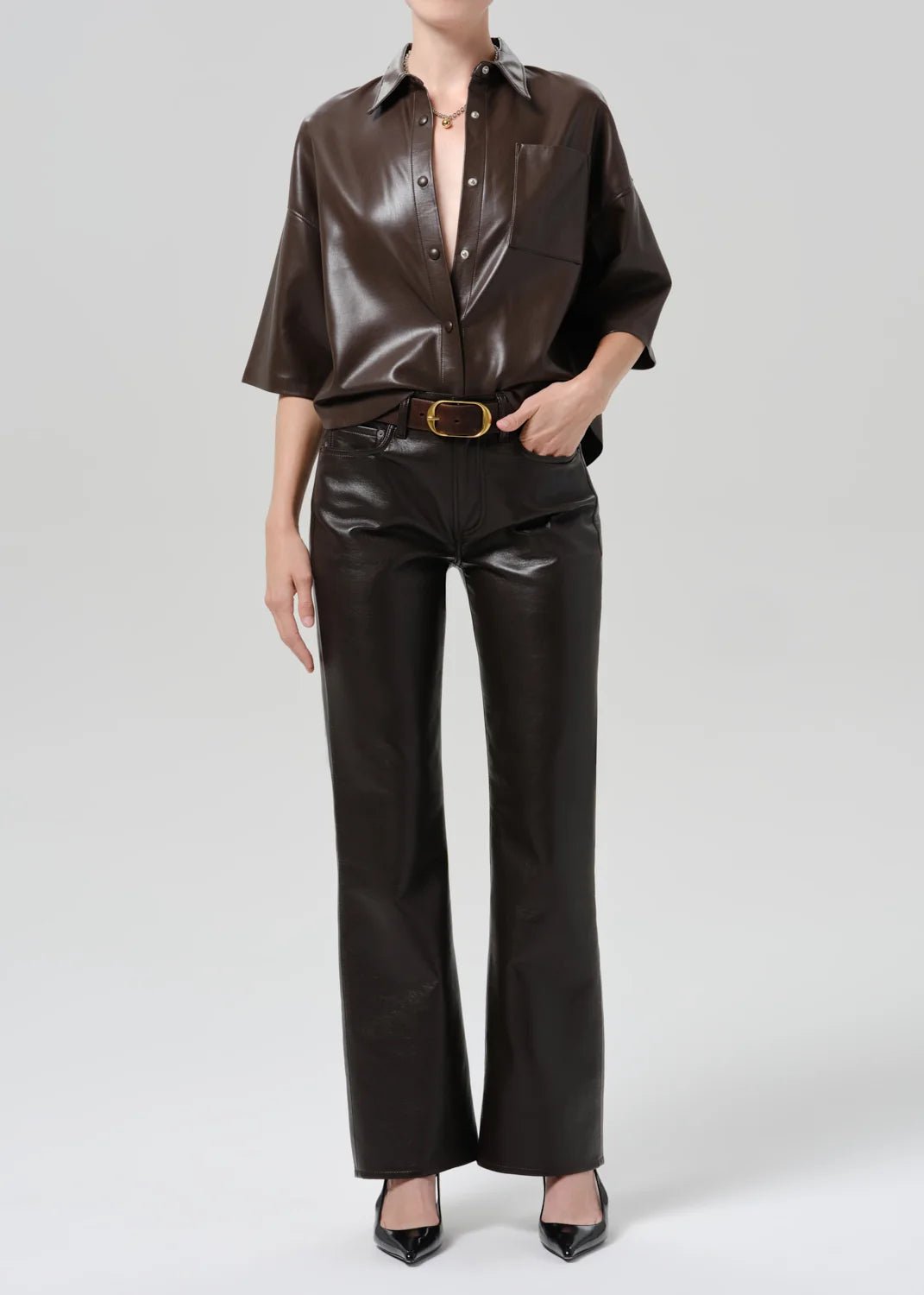 Citizens of Humanity - Frances Chocolate Cropped Cape Leather Button-Up - Kalifornia Jean Bar